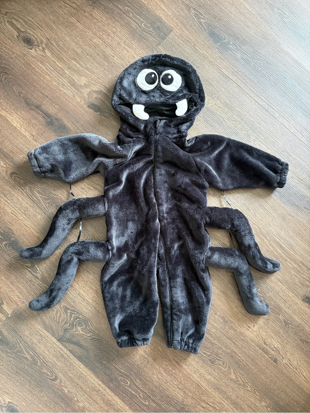 Kids Black Spider Plush Hooded Costume - 12-18 months